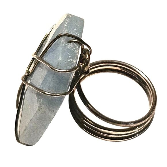 Adjustable Ring Statement Wire-Wrapped Blue Stone Unique Handmade Metal Band - Picture 6 of 9